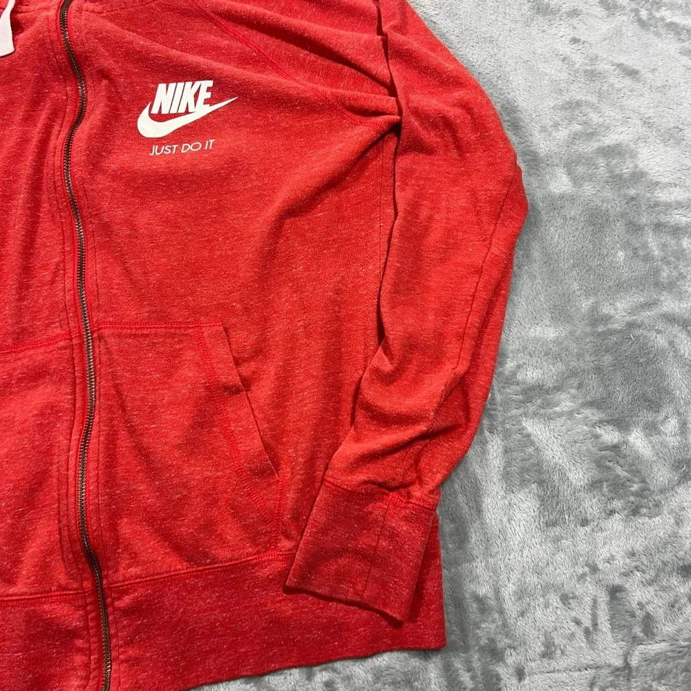 NIKE Full Zip Hoodie Womens Size M Red Gym Vintage Heathered Lightweight Gym